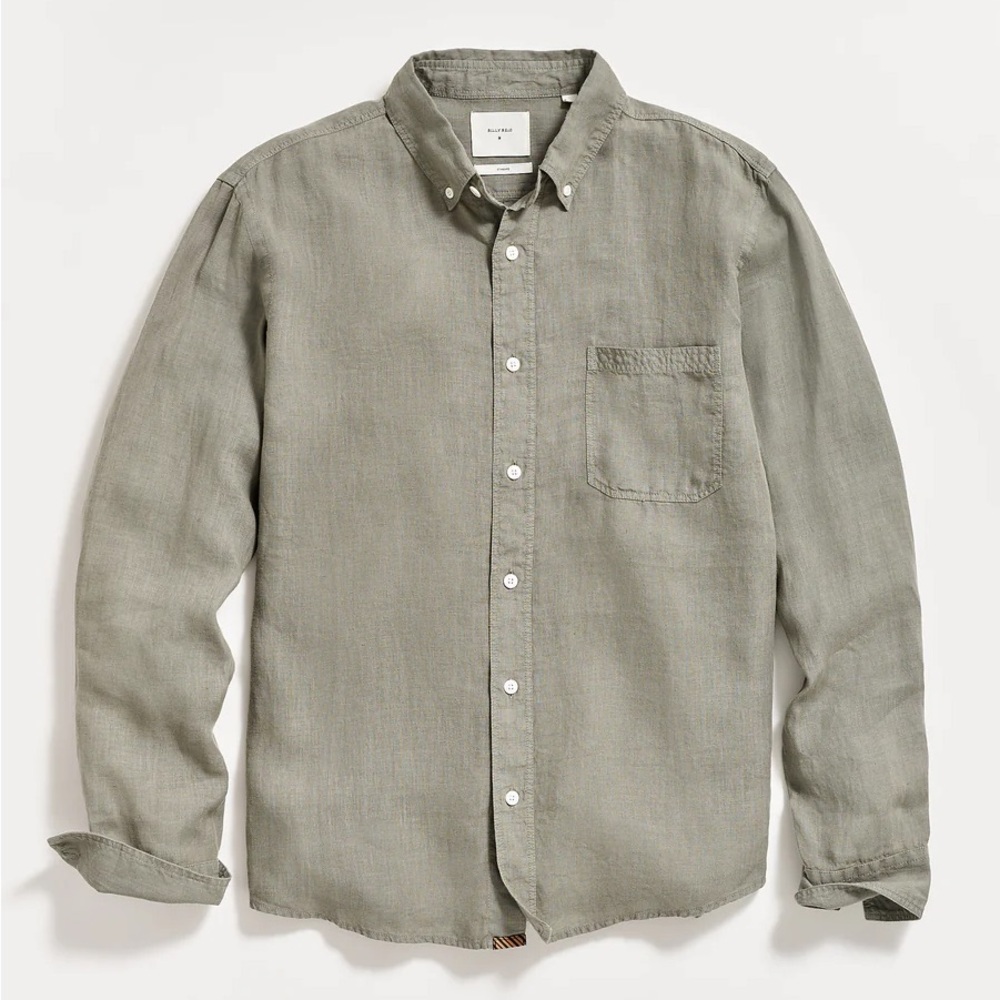 Billy Reid Grey Button-Down 100% Linen Shirt